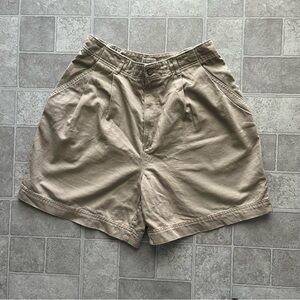 St John’s Bay Vintage High-Waisted Pleated Bermuda Shorts Khaki Chino women 14